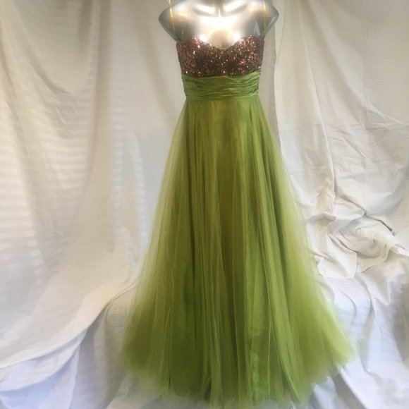 Tulle Sequin BALL GOWN PROM GRAD DRESS Dancing Queen Green Pink Sz XS Fairy - Picture 1 of 16